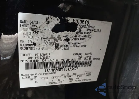 2008 Ford Taurus Sel z USA, uszkodzony, nr VIN 1FAHP24W58G175622